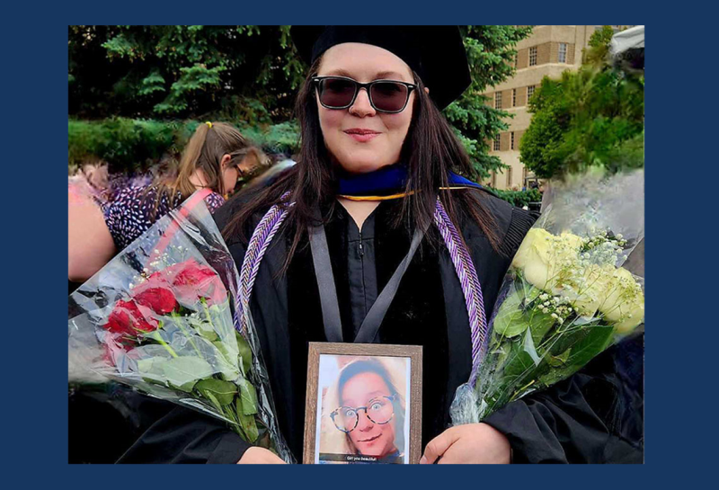 Photo of Desiree receiving her phd at her graduation