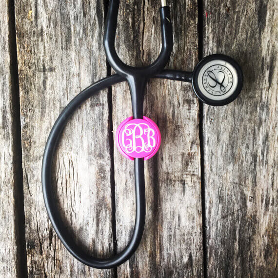 Pink Monogrammed button for stethoscope