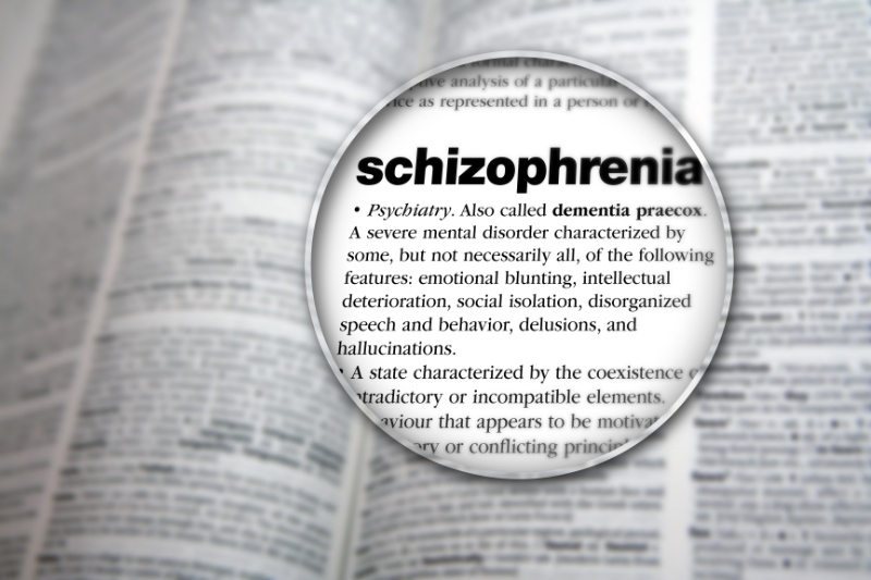 photo of dictionary page showing definition of schizophrenia