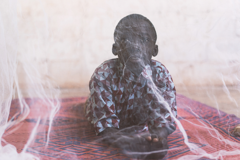 photo of child under mosquito netting