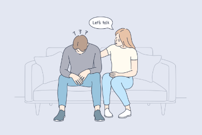 graphic of a woman asking young man to talk