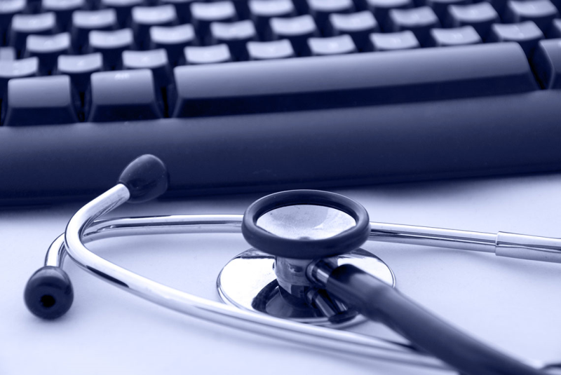 Photo of keyboard and a stethoscope