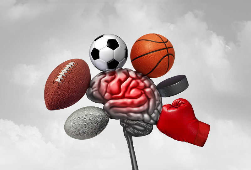 graphic showing sports balls hitting injured brain