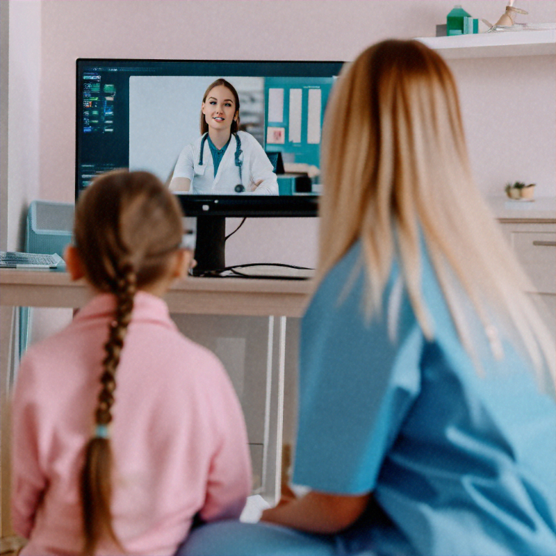 photo of lady and child at a telehealth appointment