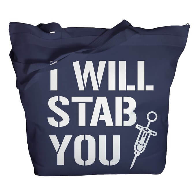 navy blue nurse tote bag i will stab you
